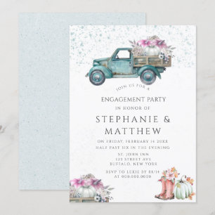Invitación Vintage Truck Pumpkin y Partido de Compromiso Flor