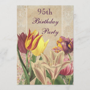 Invitación Vintage Tulips & Lilies 95º cumpleaños
