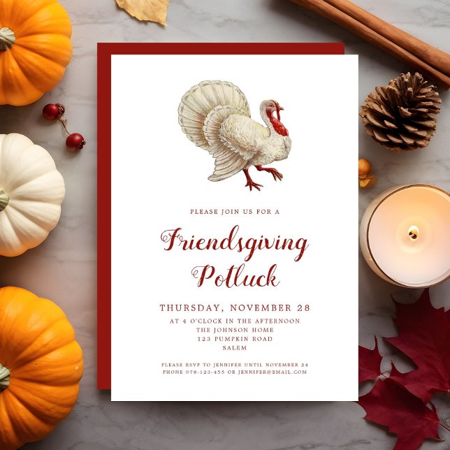 Invitación Vintage Turkey Friendding Potluck (Vintage Turkey Friendsgiving Potluck Invitation)
