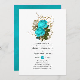 Invitación Vintage Turquoise and Gold Shabby Engagement Party