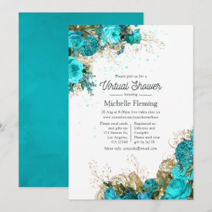 Invitación Vintage Turquoise and Gold Virtual Baby Shower