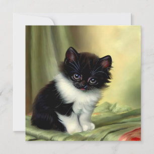 Invitación Vintage Tuxedo Kitten Ilustracion
