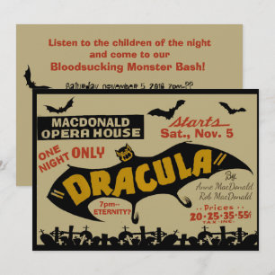 Invitación Vintage Vampire Marquee Personalizado Textos Hallo