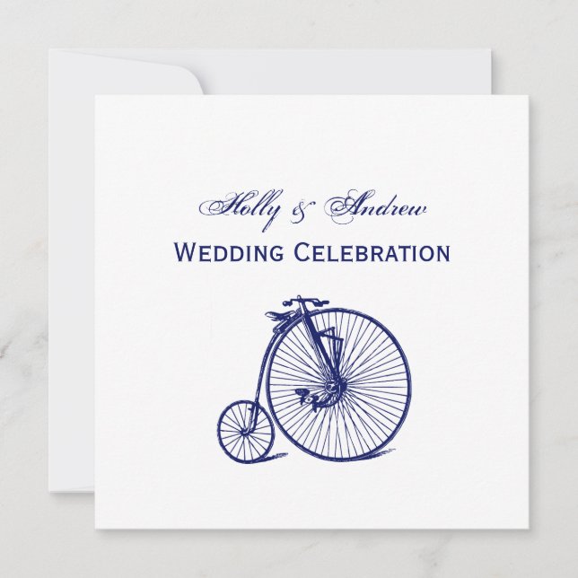 Invitación Vintage Velocipede Penny Farthing Bicicleta Blu (Anverso)