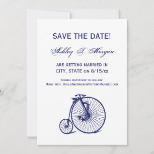 Invitación Vintage Velocipede Penny Farthing Bicicleta Blu