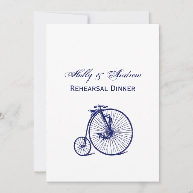 Invitación Vintage Velocipede Penny Farthing Bicicleta Blu (Anverso)