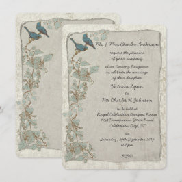 Invitación Vintage Verde azulada Birds Damask Evening Recepti