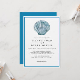 Invitación Vintage Verde azulado Blue Single Seashell Boda