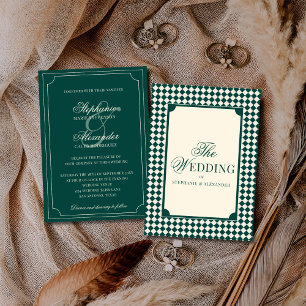 Invitación Vintage Verde Esmeralda Cuadros Dinero Antiguo Bod