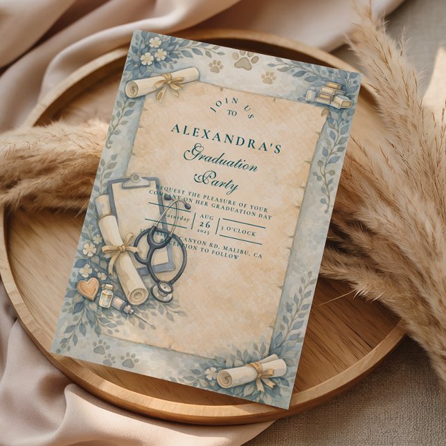 Invitación Vintage Veterinary Graduation Part (Subido por el creador)