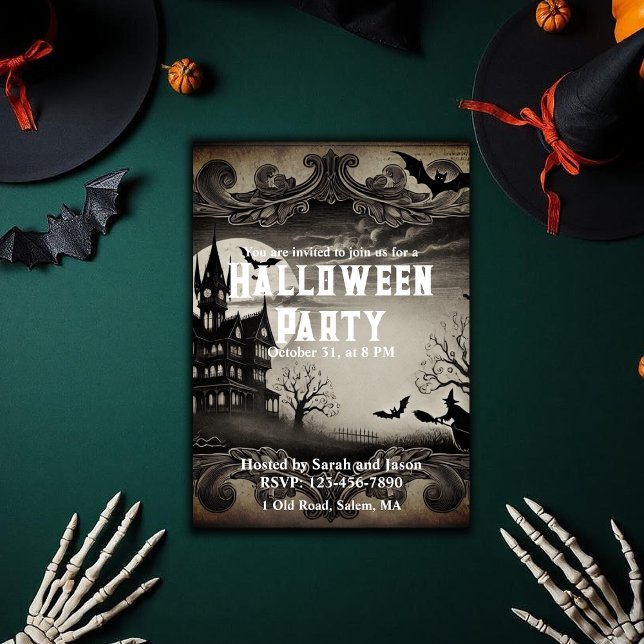 Invitación Vintage Victorian atormentado partido Halloween (Vintage Victorian Haunted House Halloween Party Invitation)
