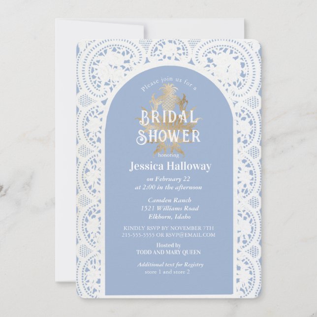 Invitación Vintage Victorian Bridal Shower Chambray Blue (Anverso)
