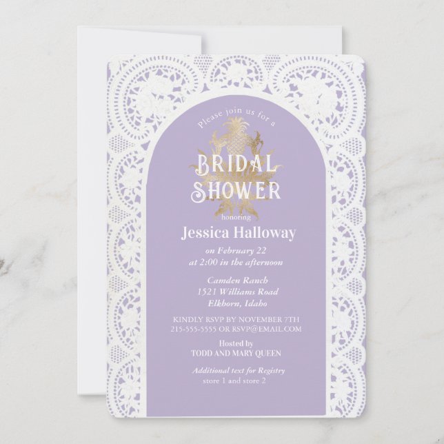 Invitación Vintage Victorian Bridal Shower Pastel Lilac (Anverso)