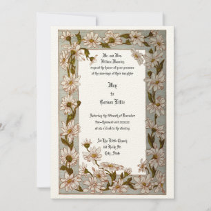 Invitación Vintage Victorian Era 1884 Floral Daisies Boda