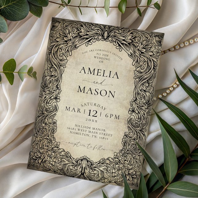 Invitación Vintage Victorian Fairytale Scroll Wedding (Vintage Victorian Fairytale Scroll Wedding Invitation)