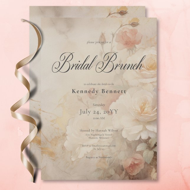 Invitación Vintage Victorian Rosa Garden Bridal Brunch (Vintage Victorian Rose Garden Bridal Brunch Invitation)