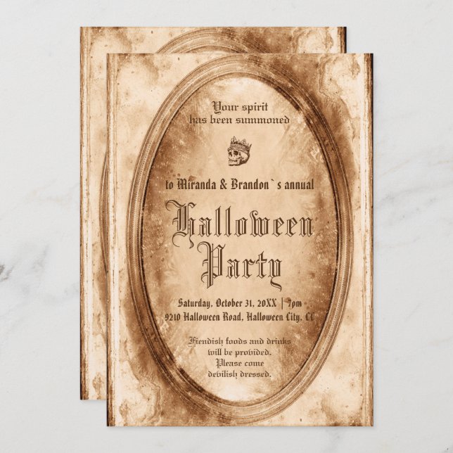 Invitación Vintage Victorian Spooky Gothic Skull Halloween (Anverso / Reverso)