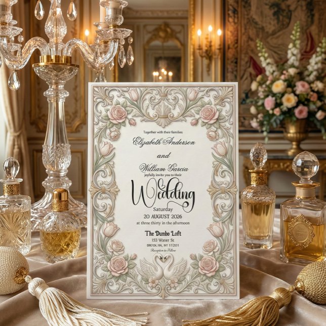 Invitación Vintage Victorian Swans Heart Garden Fairytale (Subido por el creador)