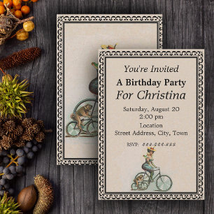 Invitación Vintage Victoriana Lady Dog Bicycle Birthday