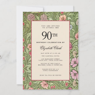 Invitación Vintage victoriano floral elegante 90 cumpleaños