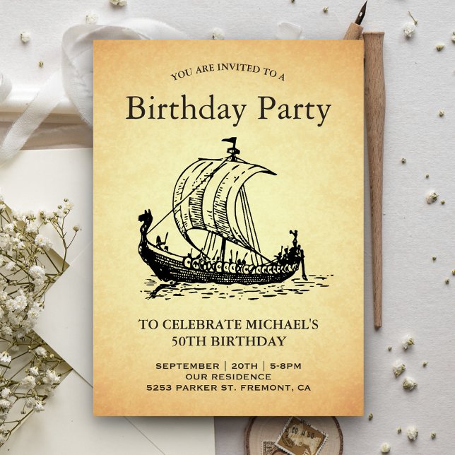 Invitación Vintage Viking Ship Birday Party (Subido por el creador)