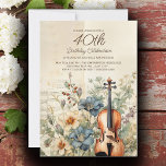 Invitación Vintage Violin Dusty Blue Flowers 40º cumpleaños<br><div class="desc">Elegante, vintage 40 cumpleaños, invitación para las mujeres diseñada con un violín sentado entre flores y vegetación polvorientas azules y crema. Personalice agregando el nombre de la invitada de honor, su edad y la información de su fiesta. Póngase en contacto con nosotros para obtener ayuda sobre la personalización o para...</div>