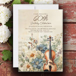 Invitación Vintage Violin Dusty Blue Flowers 60º cumpleaños<br><div class="desc">Elegante, vintage, invitación a la fiesta de cumpleaños número 60 para mujeres diseñada con un violín sentado entre flores y vegetación polvorientas azules y crema. Personalice agregando el nombre de la invitada de honor, su edad y la información de su fiesta. Póngase en contacto con nosotros para obtener ayuda sobre...</div>
