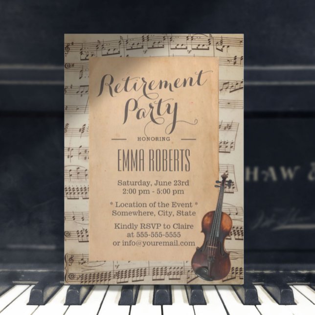 Invitación Vintage Violin Music Notes Musical Retirement (Subido por el creador)