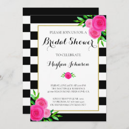 Invitación Vintage Water Floral Stripes Bridal Shower