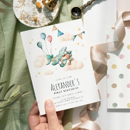 Invitación Vintage Watercolor Airplane Fiesta de cumpleaños