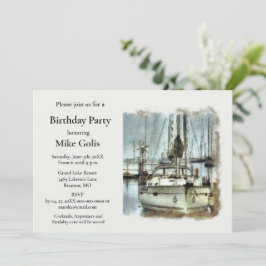 Invitación Vintage Watercolor Boat Mens Cumpleaños