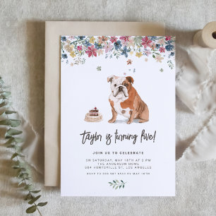Invitación Vintage Watercolor Bulldog inglés Fiesta de cumple