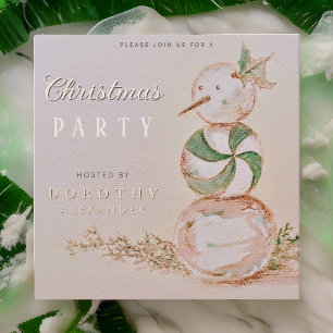 Invitación Vintage Watercolor Candy Snowman Navidades Fiesta