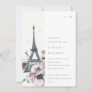 Invitación Vintage Watercolor Eiffel Tower Compromiso Floral