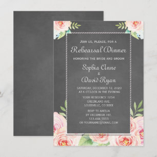 Invitación Vintage Watercolor Flor Chalk Ensayo Cena