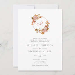 Invitación Vintage Watercolor Floral Monograma Boda
