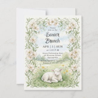 Invitación Vintage Watercolor Lamb Floral Easter Brunch