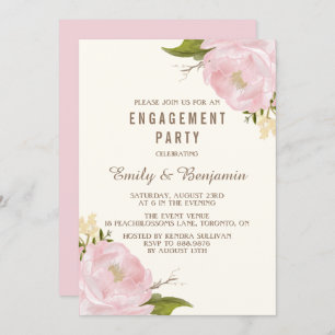 Invitación Vintage Watercolor Peonies Engagement Party