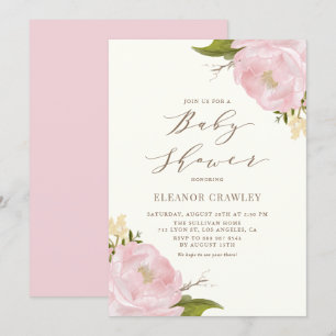 Invitación Vintage Watercolor Pink Peonies Baby Shower