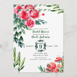 Invitación Vintage Watercolor Rustic Poppy Rojo Floral Leyes