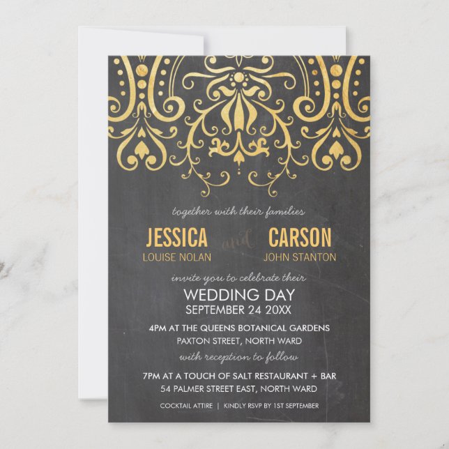 Invitación VINTAGE WEDDING INVITA DEMASIADO de Relieve metali (Anverso)