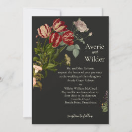 Invitación Vintage wedding invitation with a dark floral patt