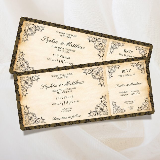 Invitación Vintage Wedding Ticket RSVP Baroque (Vintage Wedding Ticket RSVP Baroque Invitation)