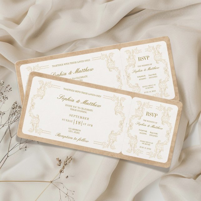 Invitación Vintage Wedding Ticket with RSVP  (Vintage Wedding Ticket with RSVP Invitation)