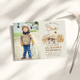 Invitación Vintage Western Cowboy First Rodeo Birday Photo
