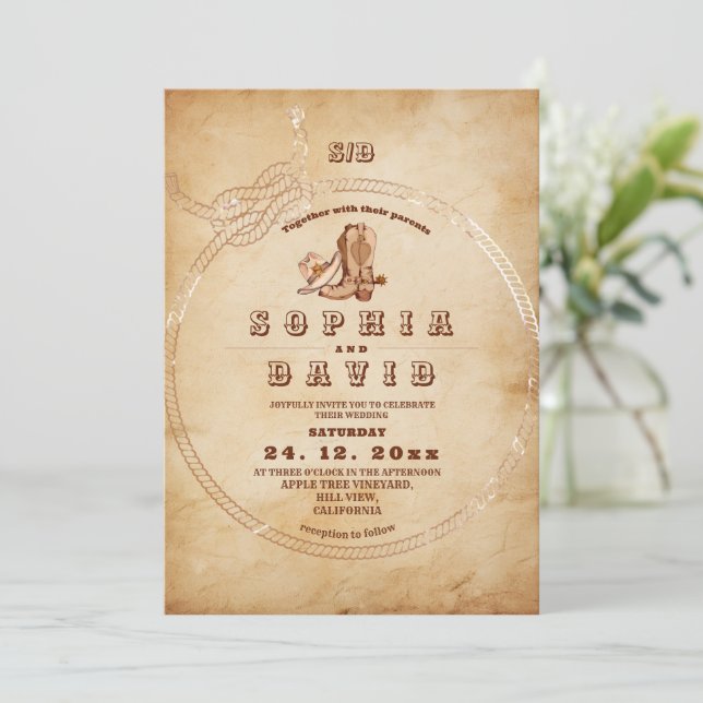 Invitación Vintage Western Cowboy Wedding (Anverso de pie)
