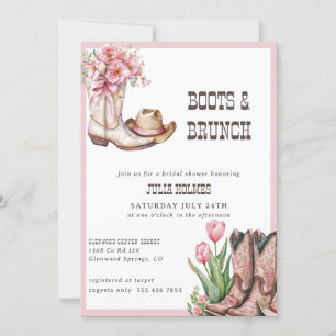 Invitación Vintage Western Cowgirl Floral Boots Bridal Shower
