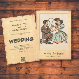 Invitación Vintage Whimsical Pareja Propuesta Comic Boda