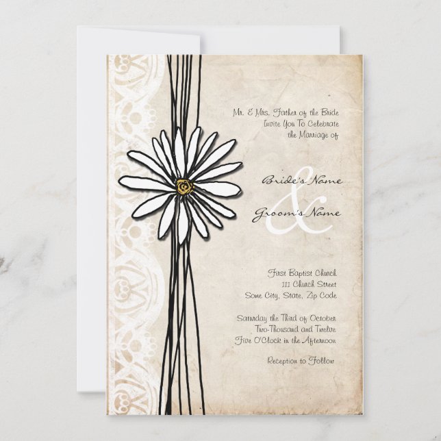 Invitación Vintage White Daisy Wedding Invitation (Anverso)