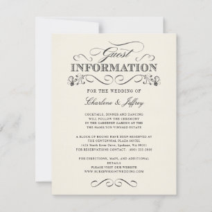 Invitación Vintage White Elegant Wedding Information WT313